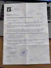 Signed recognition letter from Zylo3D