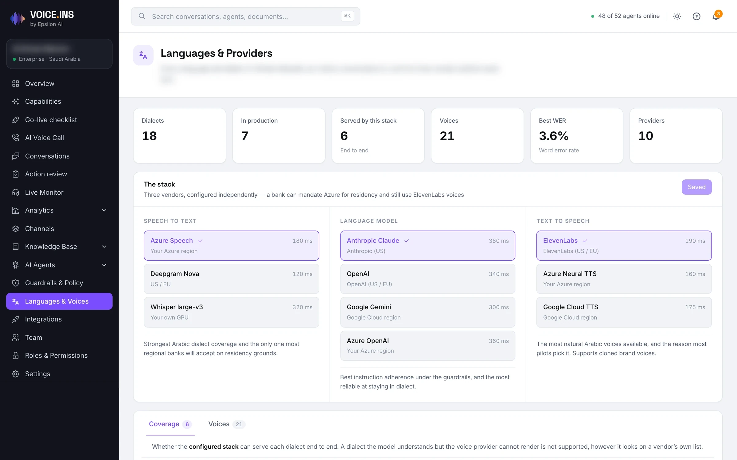 Languages & providers